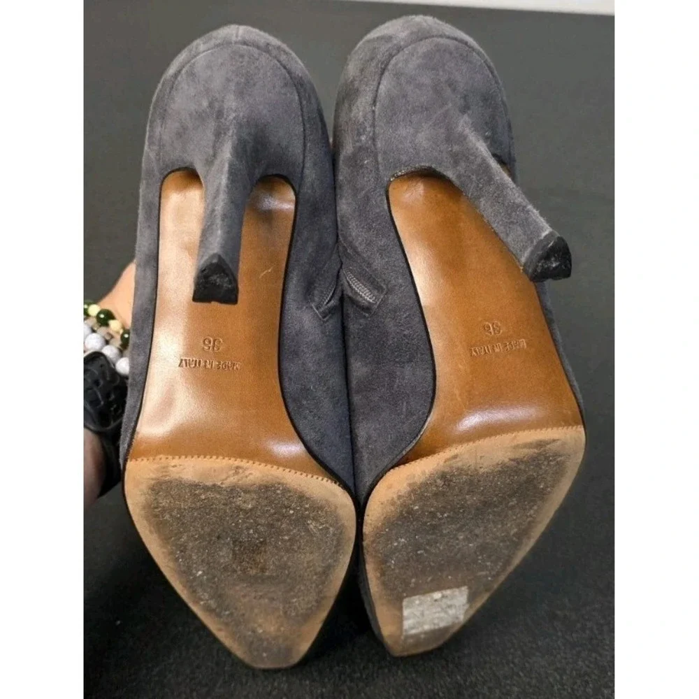 Christian‎ Dior Charcoal Gray Suede Boot Booties 36 Side Zip 4in Heels Classy
